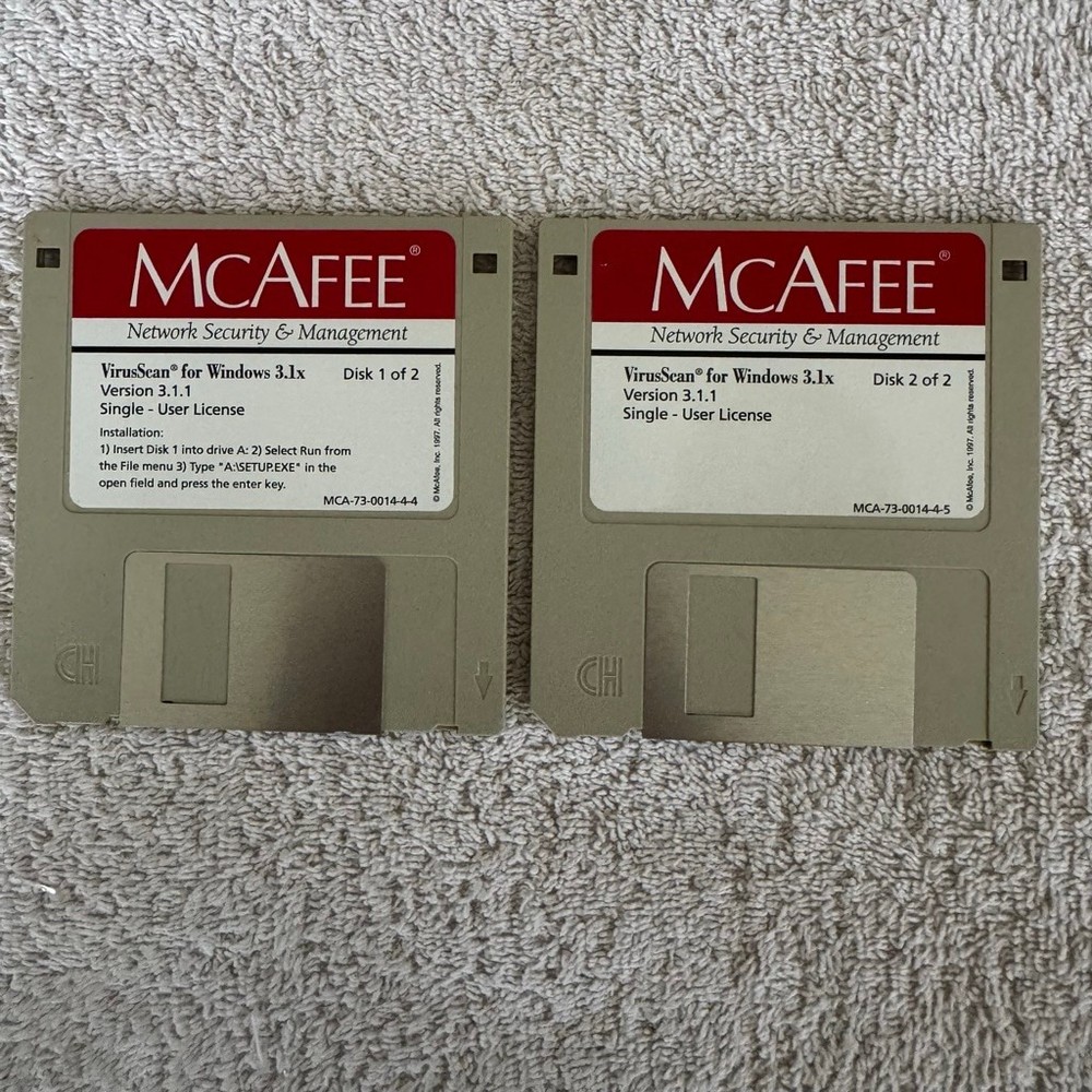 McAfee VirusScan for Windows 3.1x Version 3.1.1 Floppy Disk Set 1-2 Untested