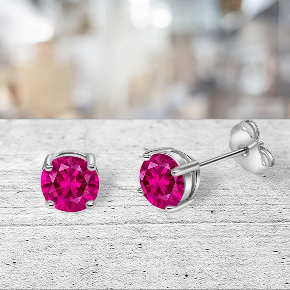6mm Stunning Pink Tourmaline Stud Earrings in Solid sterling Silver