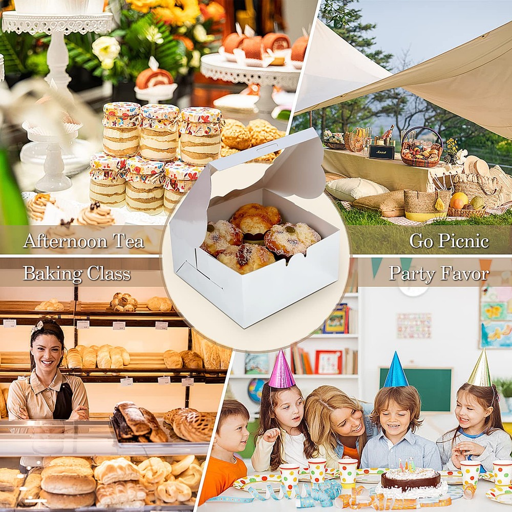65 PCS 6x6x3 inch 5-Style Bakery Boxes with Window Silver Cookie Boxes
