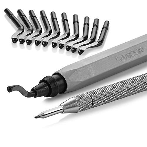 Deburring Tool - 10 Extra Blades and Scribe Pen and Zipper Storage Case -