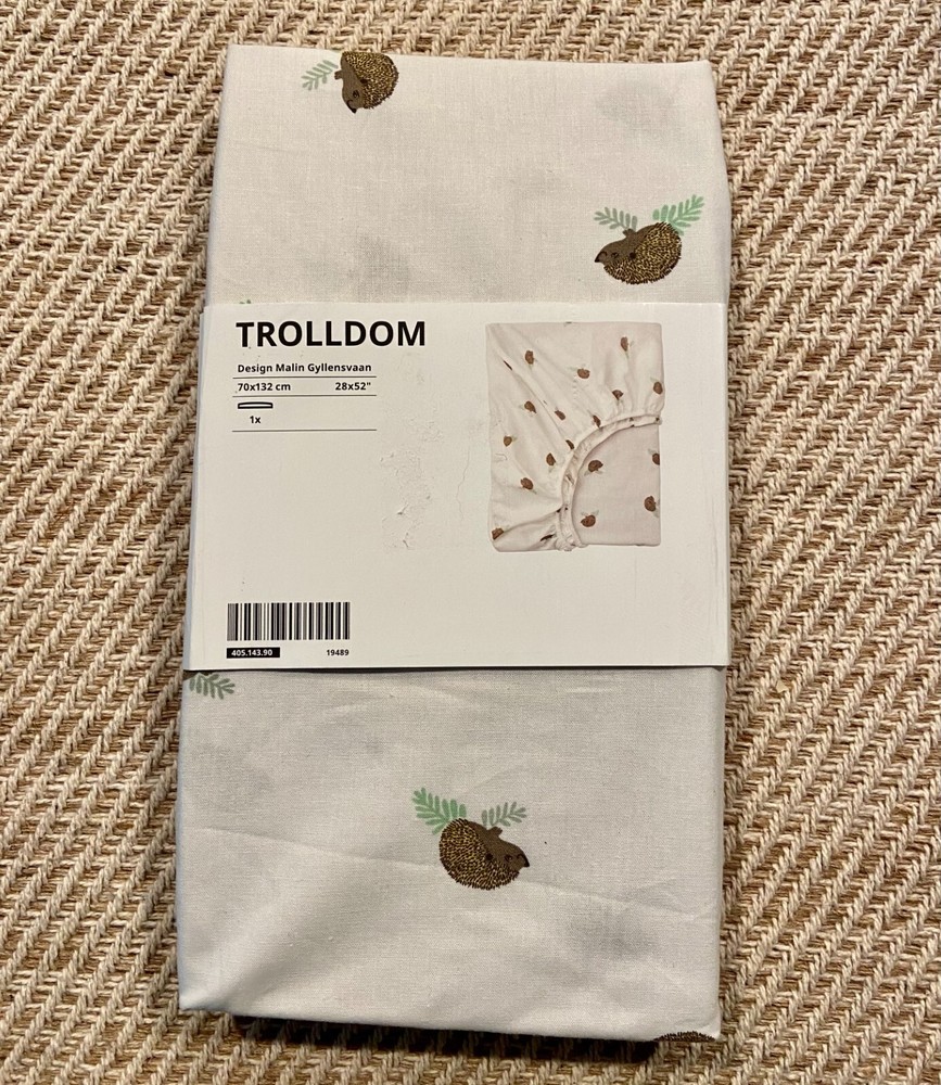 IKEA TROLLDOM Crib Fitted Sheet 28"x52" Hedgehog Pattern NEW