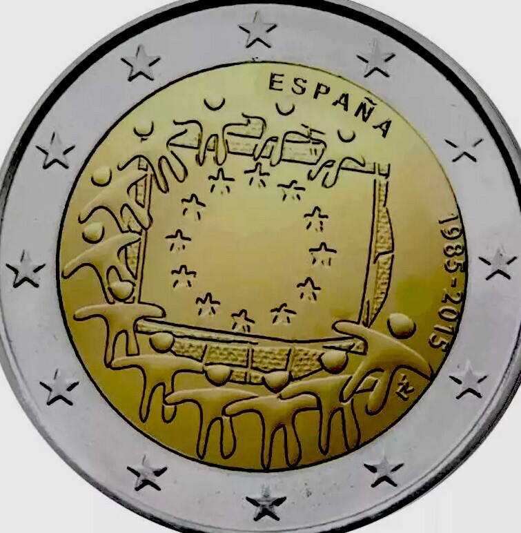 Spain 🇪🇸 Coin 2€ Euro 2015 Commemorative Flag Drapeau EU UNC From Roll