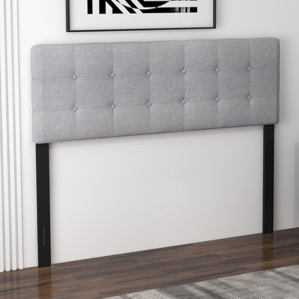 Linen Upholstered Headboard, Adjustable Width Button Tufted Headboard Only with