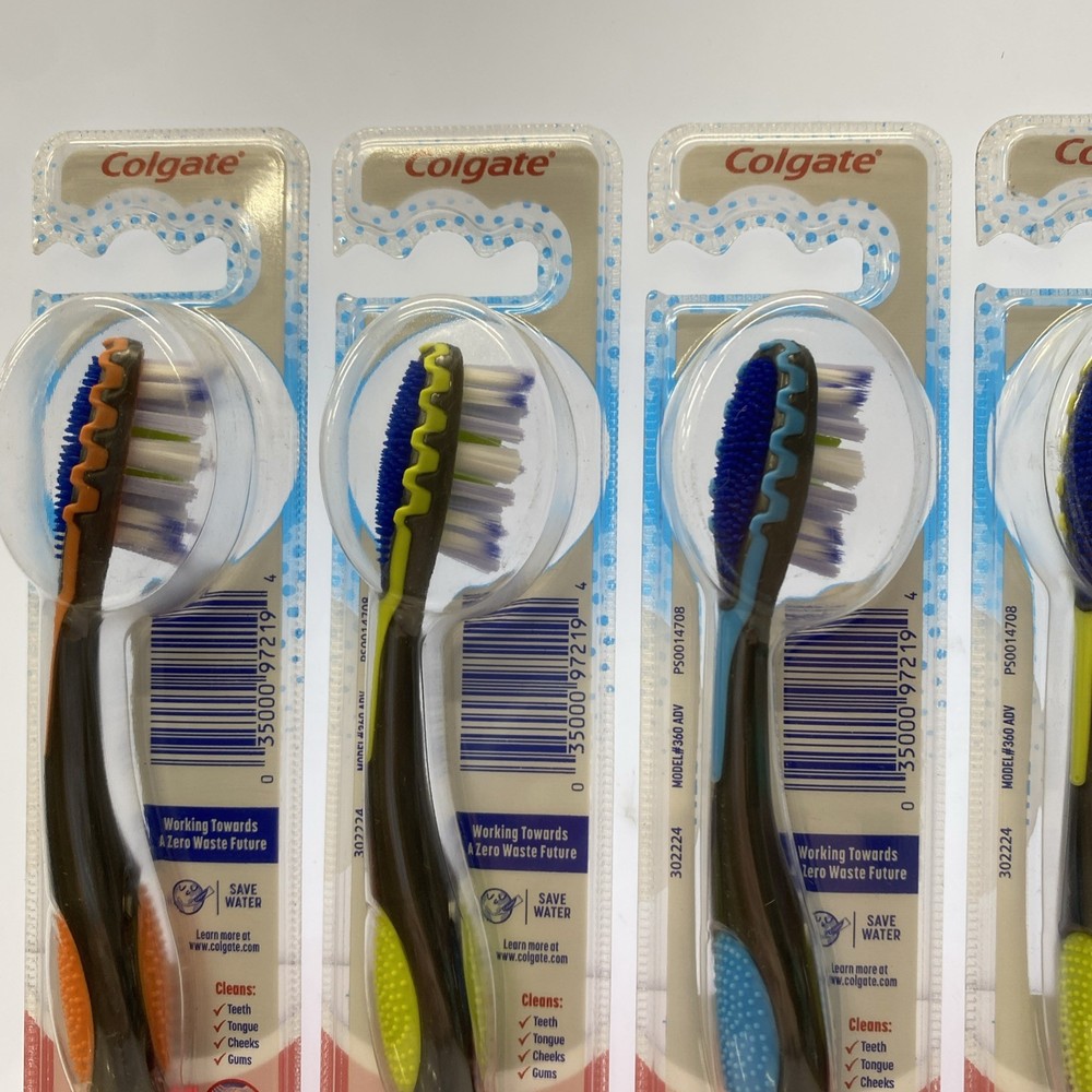 6 PACK - Colgate 360 Advanced Floss-Tip Medium Toothbrushes, Mix Colors