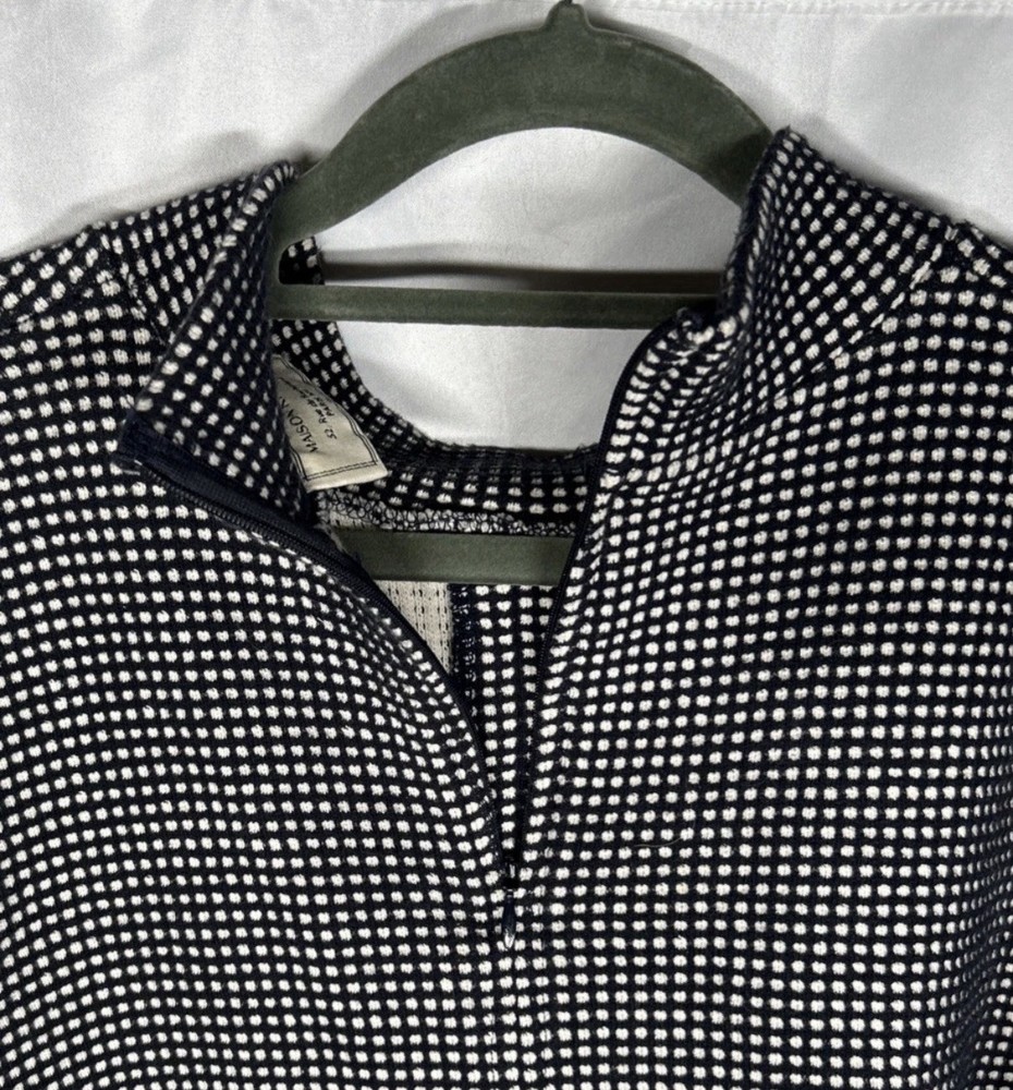 RARE Maison Kitsune Sweater Pullover 100% Cotton Navy Cream Checkered Size Large