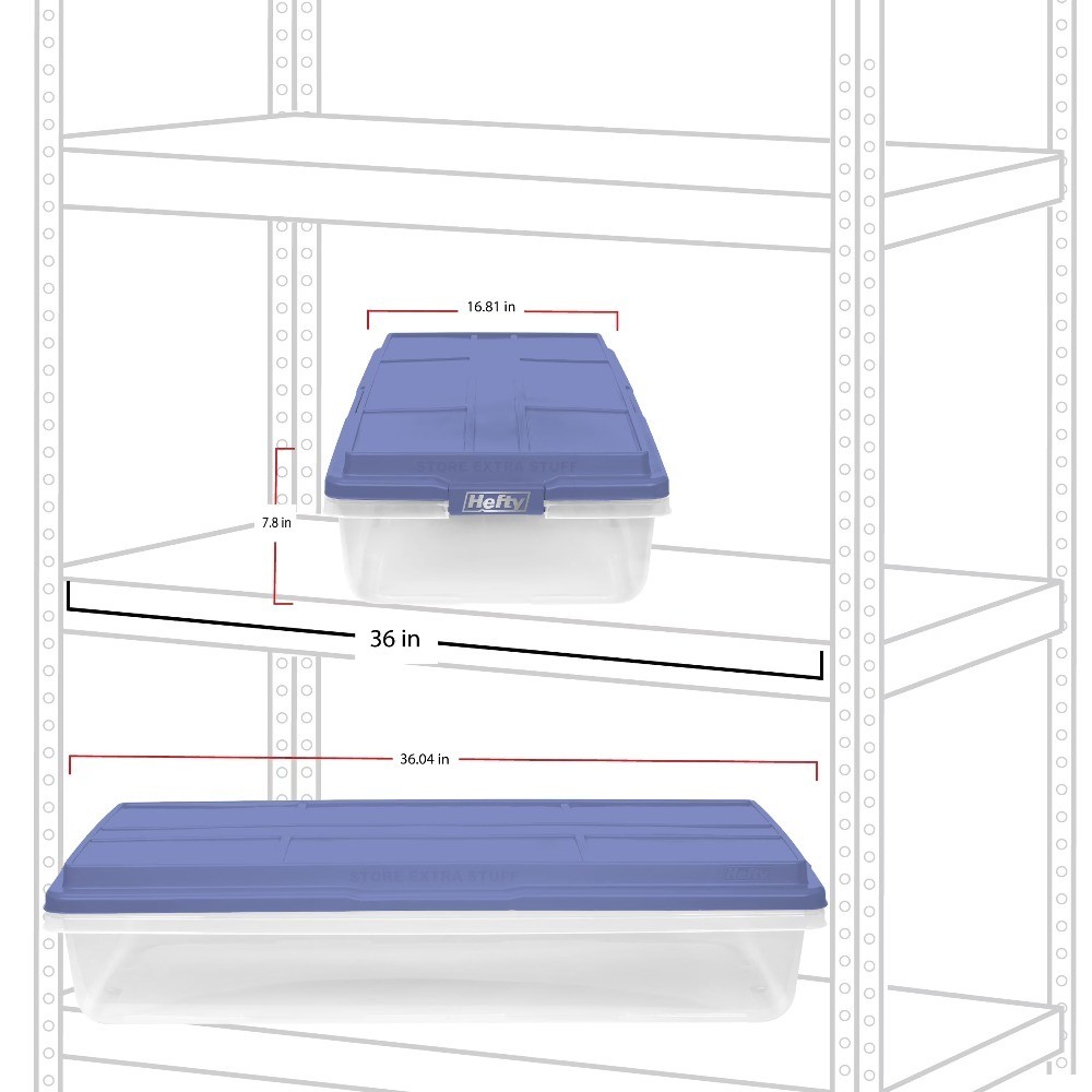 Large Clear Plastic Storage Container with Blue Latching HI-RISE Lid, 63 Quart