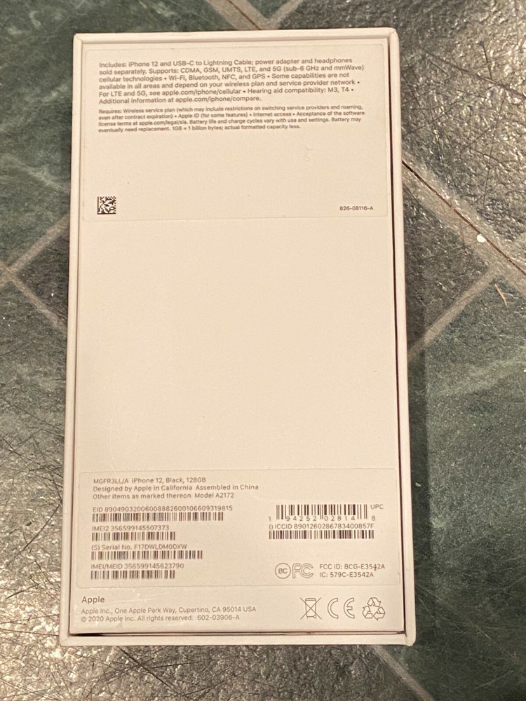 EMPTY BOX Iphone12 Black 120GB EMPTY BOX (NO PHONE OR ACCESSORIES nn1