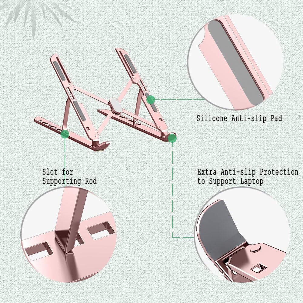 Aluminum Laptop Notebook Tablet Stand, Adjustable Foldable Portable Pink