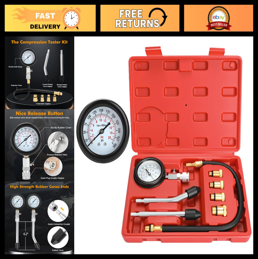 8pcs Petrol Engine Cylinder Compression Tester Kit - Automotive Tool Gauge Set