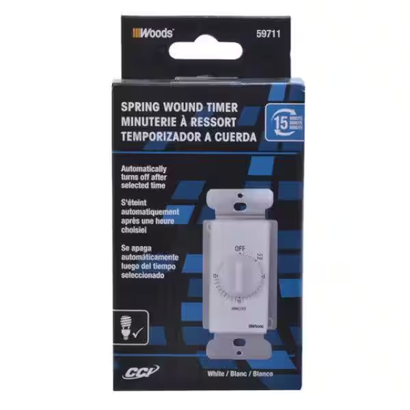 20-Amp 15-Minute In-Wall Spring Wound Countdown Timer Switch, White
