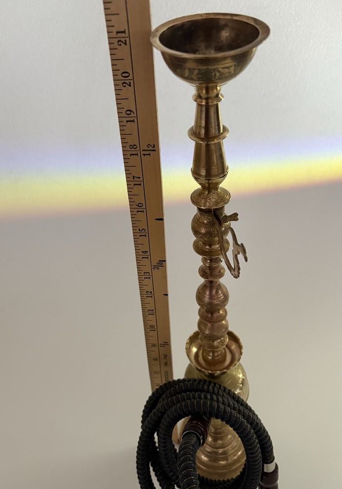 Vintage Brass Hookah 21” Etched Middle Eastern Style – Complete Set