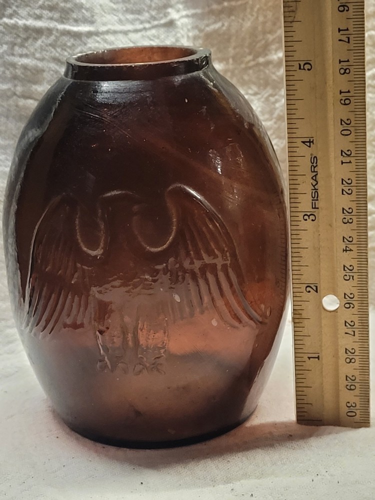 Antique Hand Blown Eagle Embossed Amethyst Glass Snuff Jar
