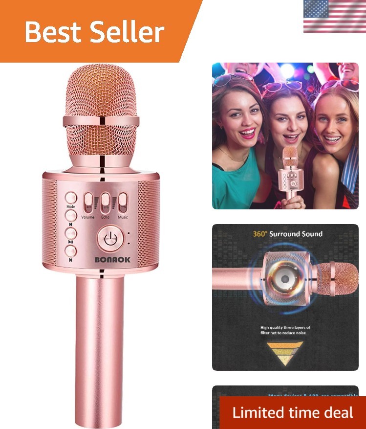 Portable Bluetooth Karaoke Microphone for Kids & Adults - Echo Control Feature