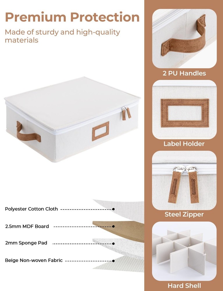 China Storage Container, Stackable Mug Storage Box with Dividers, Stemware St...