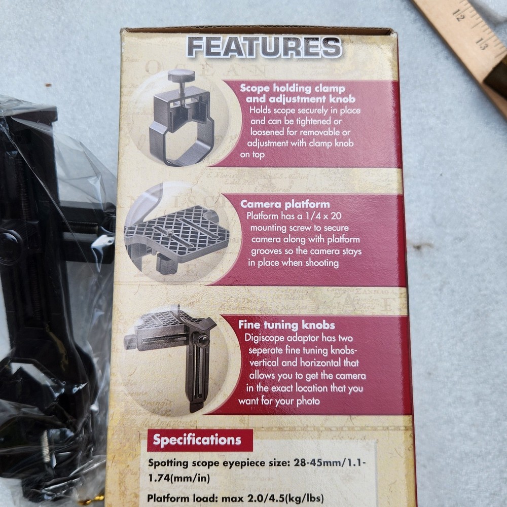 NIB-Cabela's Small Digiscope Adaptor 28 To 45 MM. Attach Scope & Digital Camera.