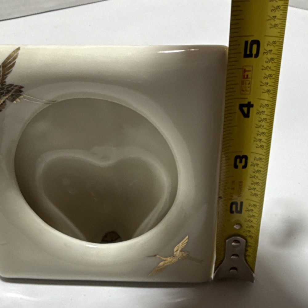 Crane Hand Decorated Gold Ceramic Square Picture Frame, Bird Pattern, 5x5x2 in