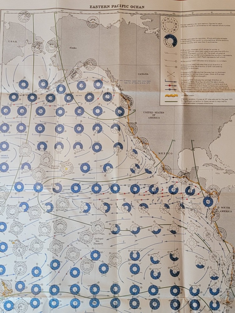 Vintage Hydrographic US Navy Pilot Chart / Atlantic & Eastern Pacific Oceans Map