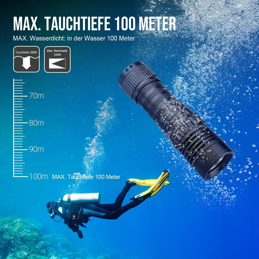 Trustfire 2300 Lumen W/ Rechargeable LED Diving Light Scuba LED Flashlight