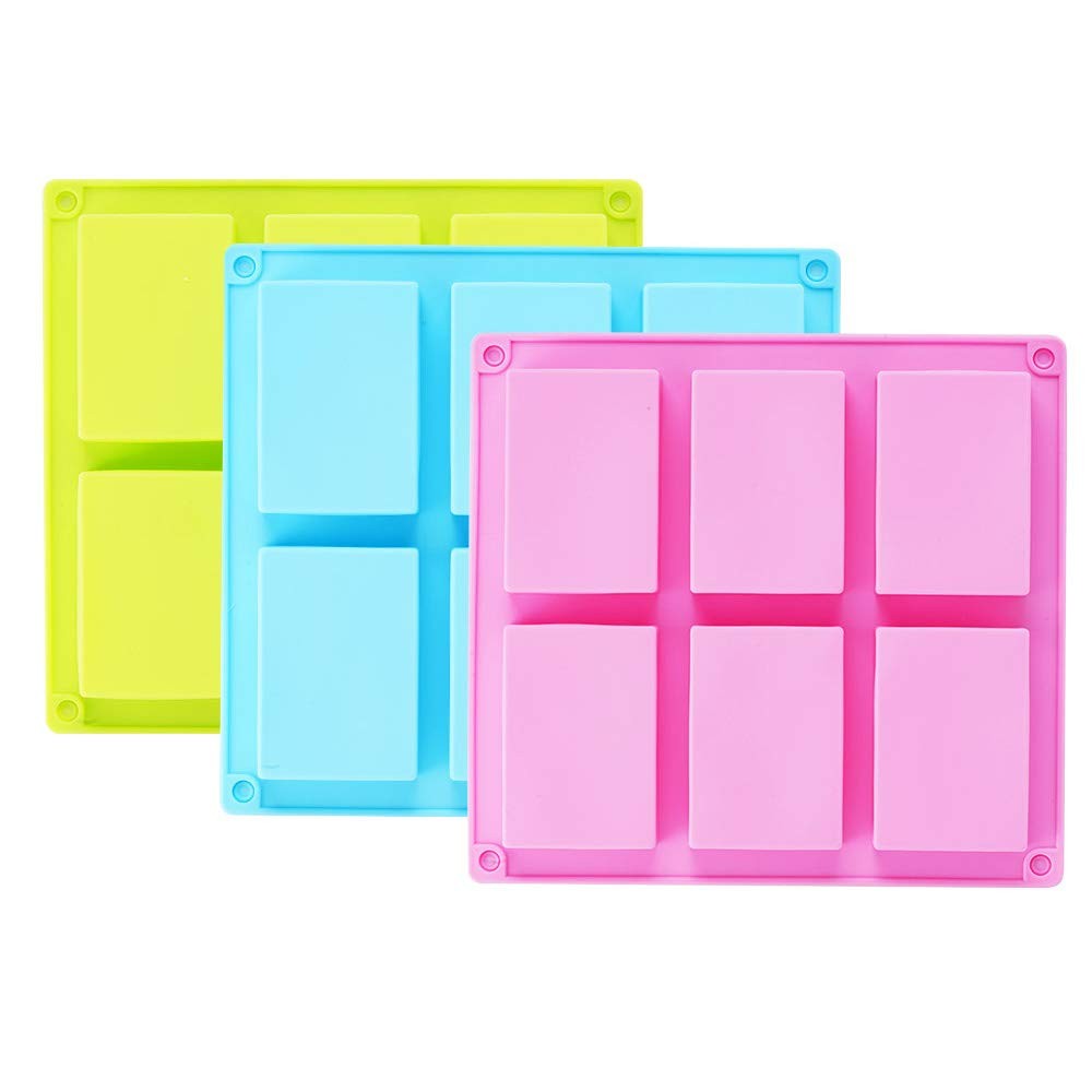 3 Pack Silicone Rectangle Soap Molds with 6 Cavities for Baking Soap Making