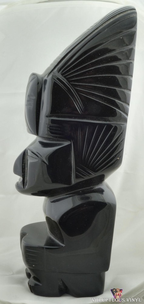11" Aztec Style Hand Cut Black Obsidian Stone Statue
