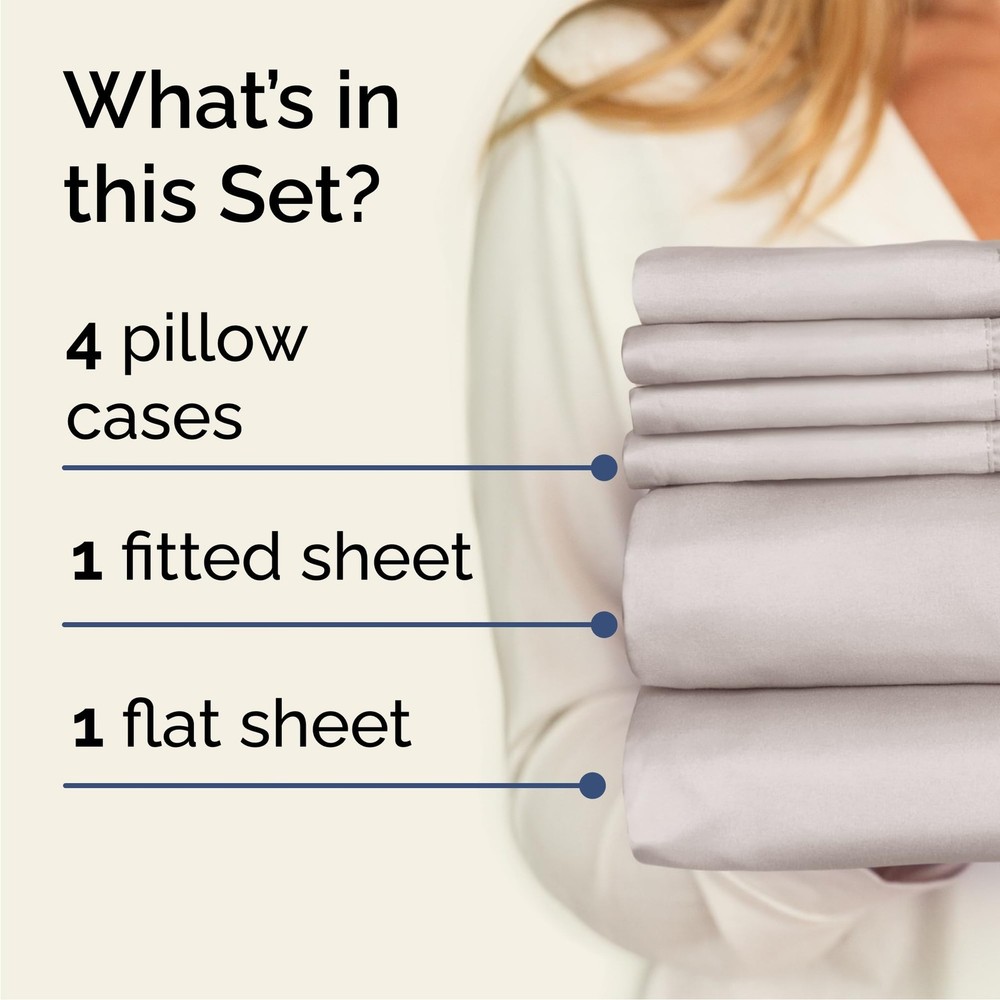 Queen 6 Piece Sheet Set - Comfy Breathable & Cooling - Queen, 03 - Light Grey