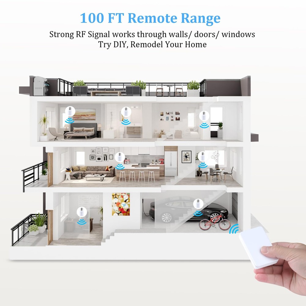 500W Remote Control Light Bulb Socket, E26/E27 Bulb Base Holder, 100FT Range,...