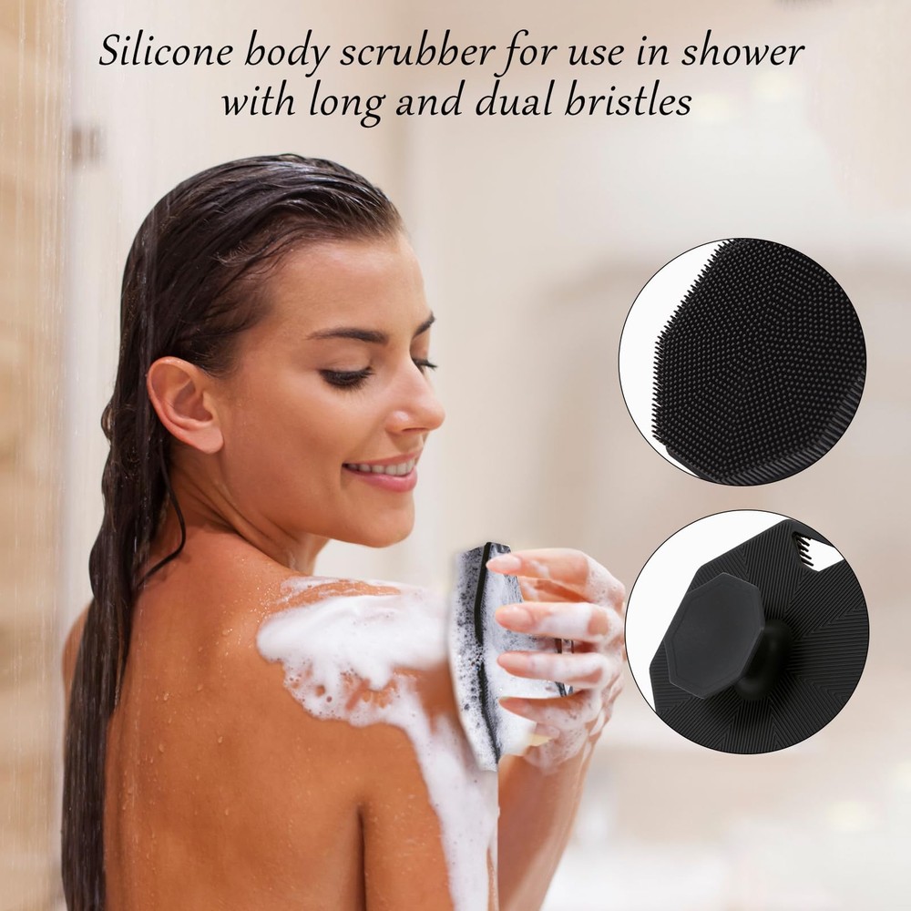 2Pack Silicone Body Scrubber, Body Buffer Exfoliating Brush with Silicone Loo...