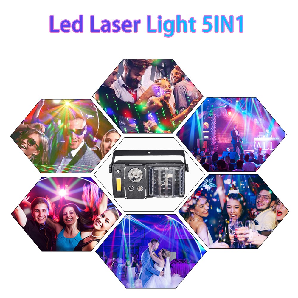 2 Pack 6X3W Strobe laser Light 5in1 Pattern Sound Control Light For Disco Party