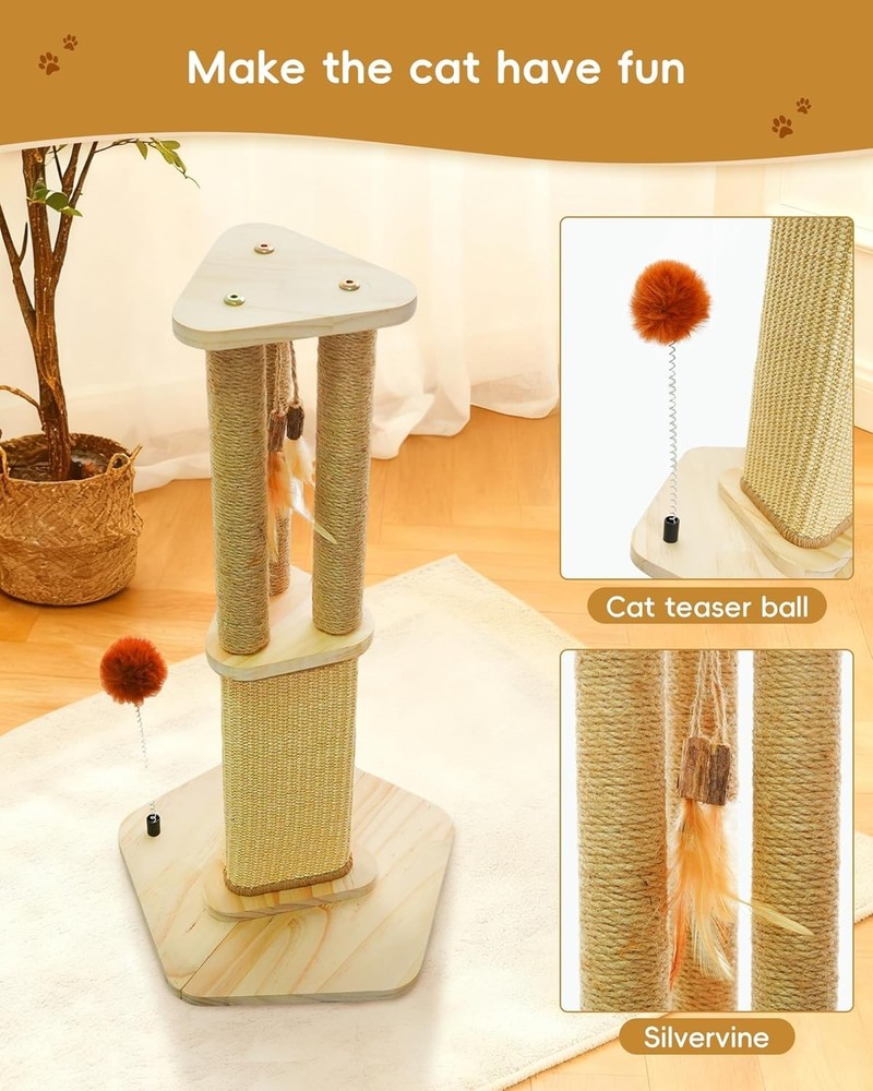 Modern Indoor Cat Scratching Post - 26.3'' Tall with Replaceable Sisal Wrap