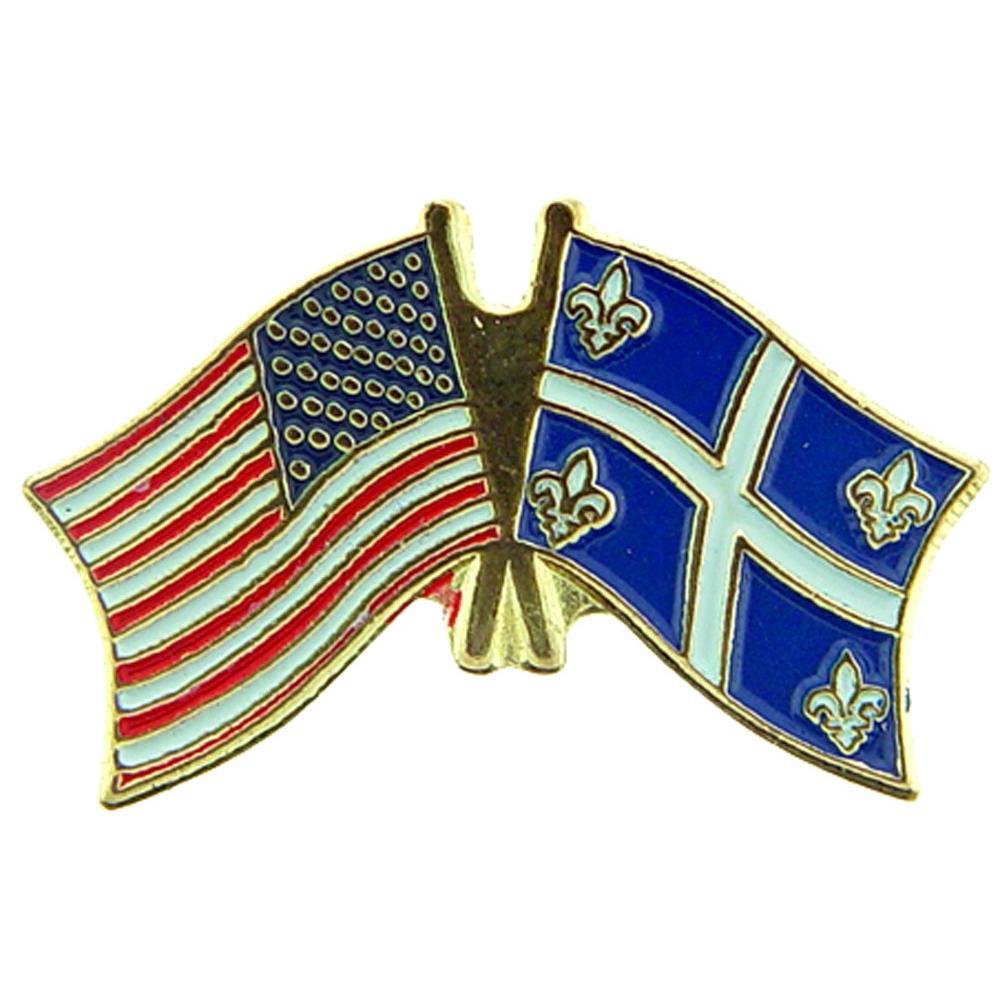 American & Quebec Flags Pin 1"