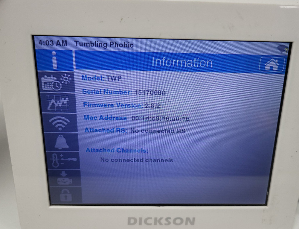 Dickson TWP DicksonOne Touch 8" Data Logger PoE w/RKTC Sensor Parts (Powers On)