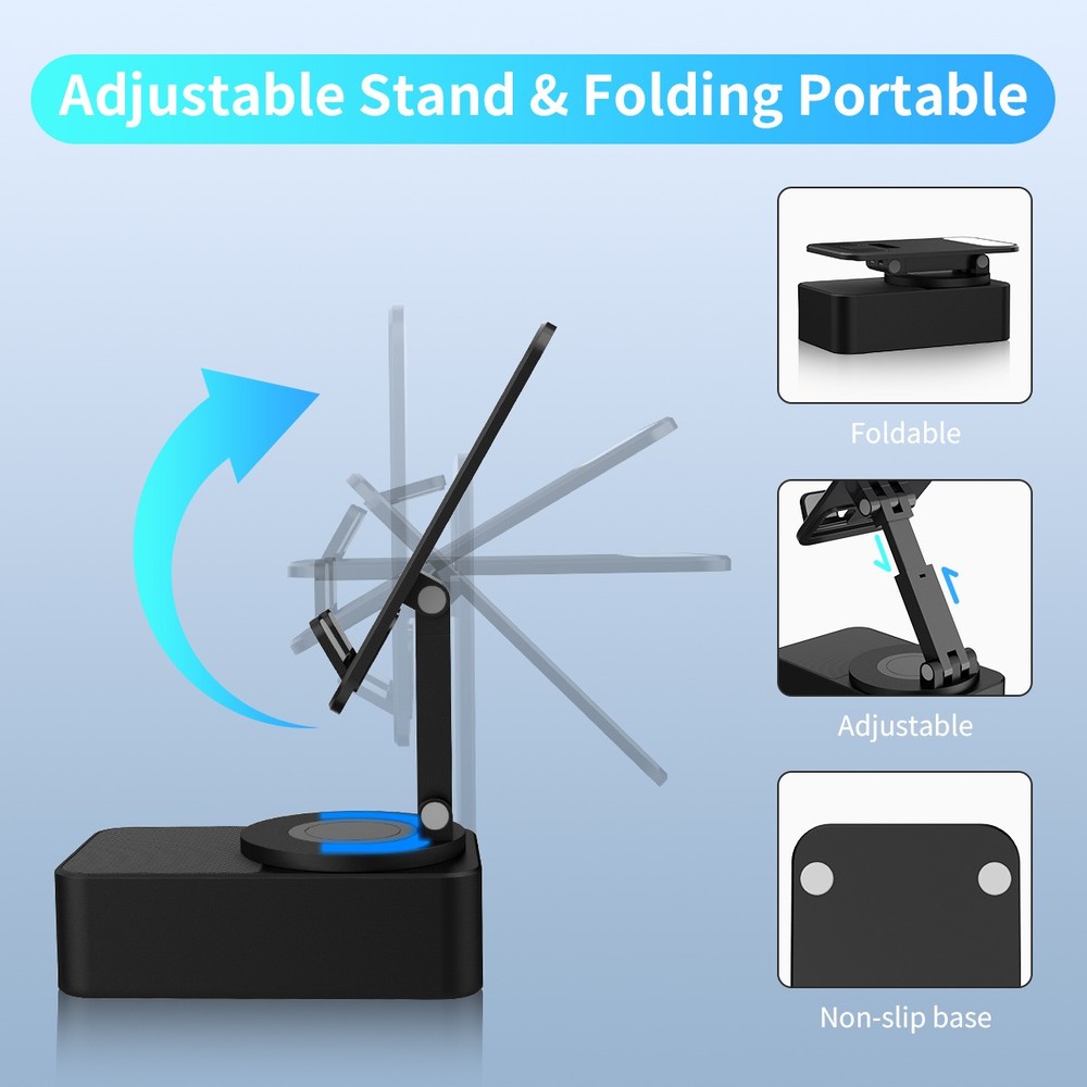 Portable Bluetooth Speaker Wireless with Cell Phone Stand,Rechargeable,LED Light