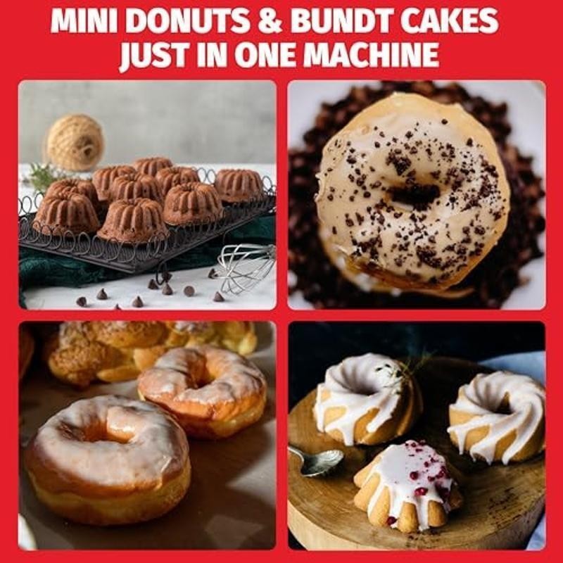 Mini Donut Maker Electric Bundt Cake Pan 6 Doughnuts 3 Shapes Breakfast Snacks