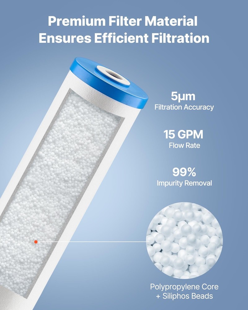VEVOR Whole House Water Filter Replacement Cartridge, 4.5" x 20" Polyphosphate S