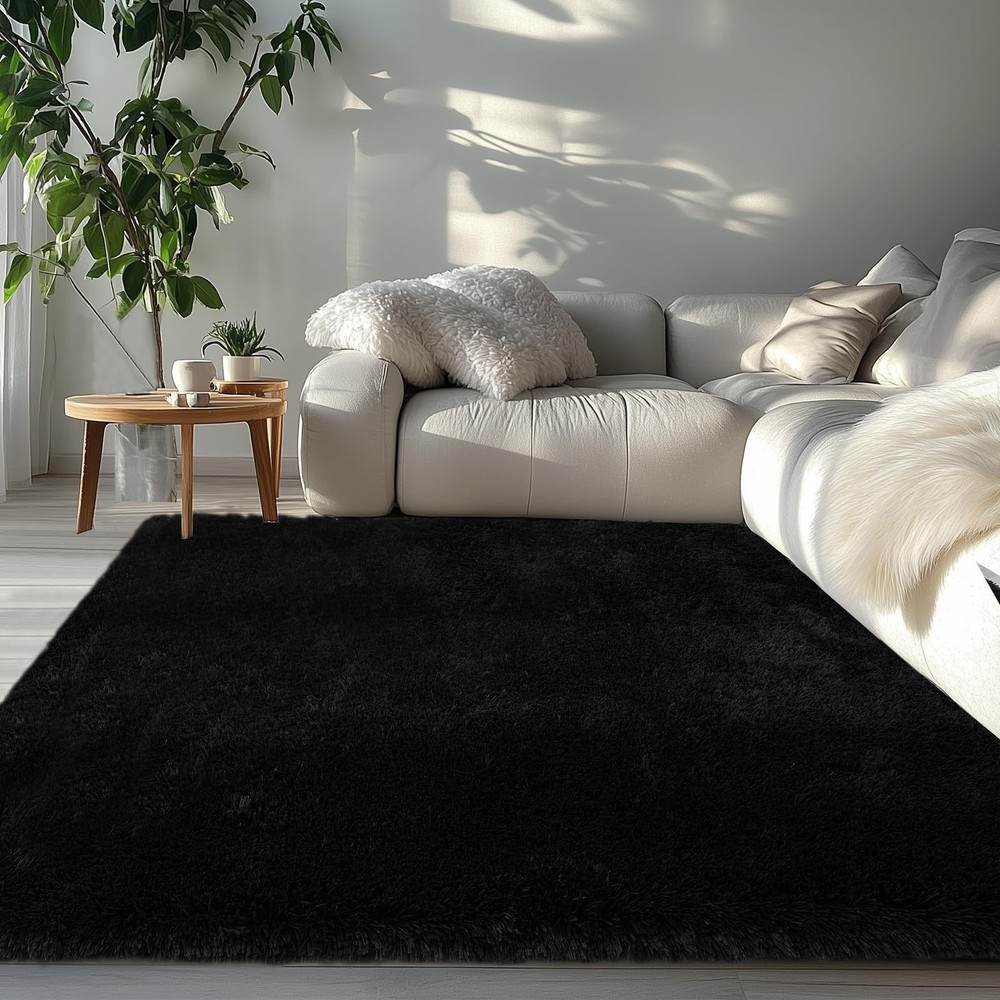 Topmaxcs Ultra Soft Fluffy Area Rugs: Shag 5' x 7' (Rectangular), Black
