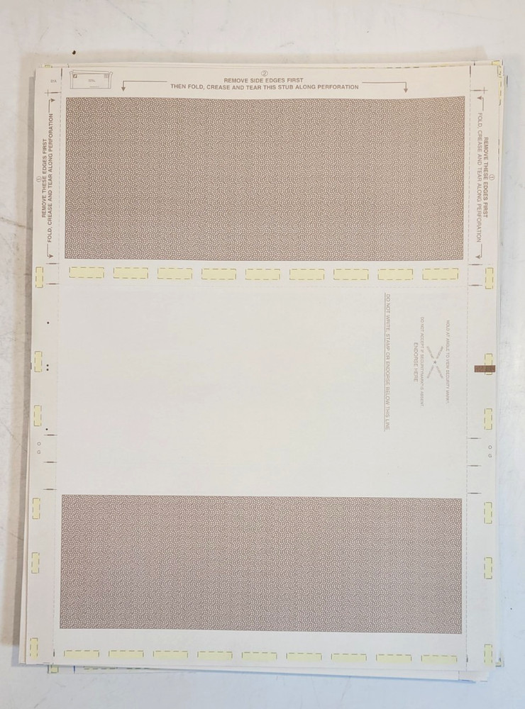 lot 2000 Pressure Seal Checks, Middle Position, Security, EZ Fold