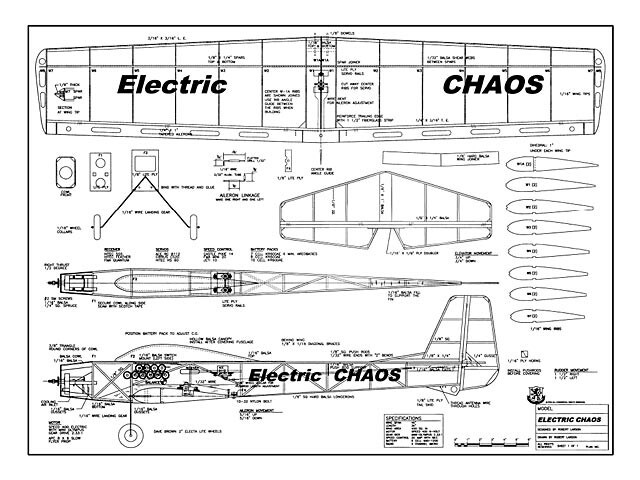 Electric Chaos Pattern 46" Wingspan RC Model Airplane Printed Plans & Templates