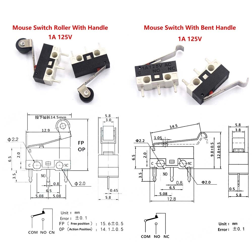 Ultra Mini Microswitch 1A 125V AC Limit Switch Mouse Button or Lever 3D Printer