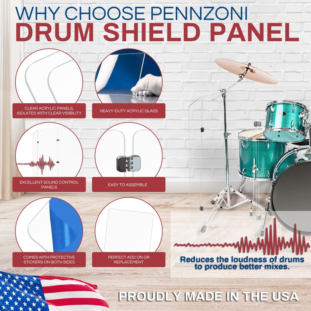 Acrylic Drum Shield one Single Panel 2' X 4' 1/4 inch Acrylic Chrome Hinges