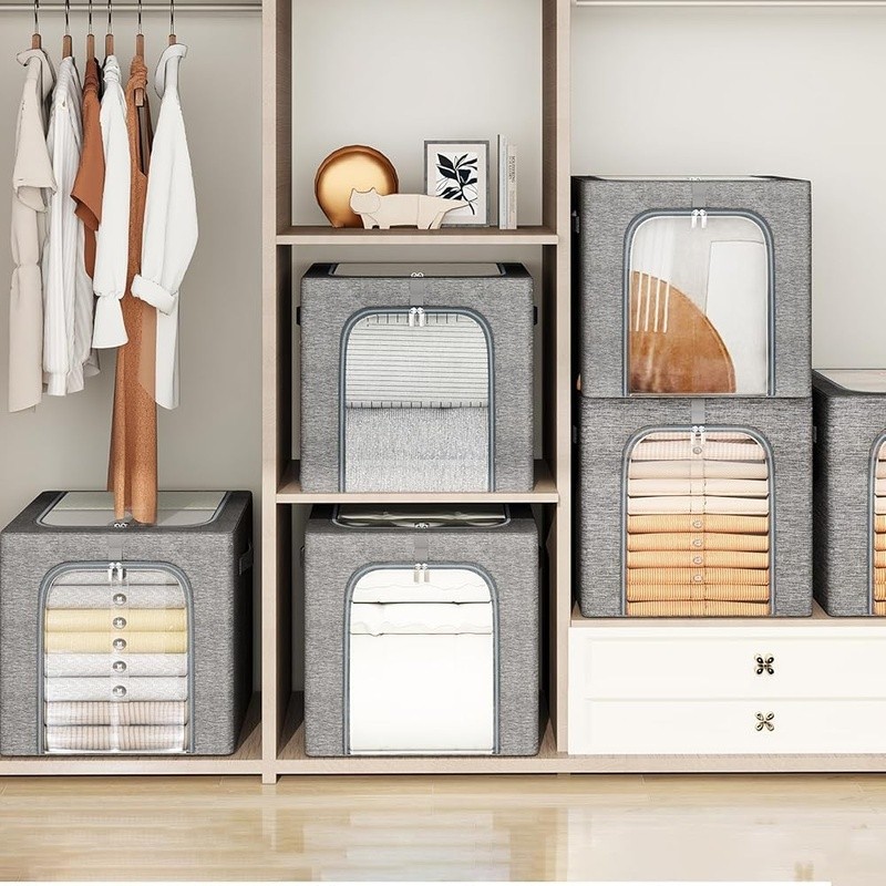 Collapsible Storage Bin W/ Clear Window Stackable Dustproof Folding Organizer US