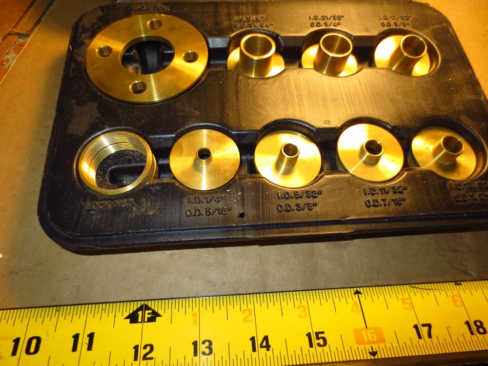 Brass Router Bushing Set - 10 Pc in Plastic Storage Box
