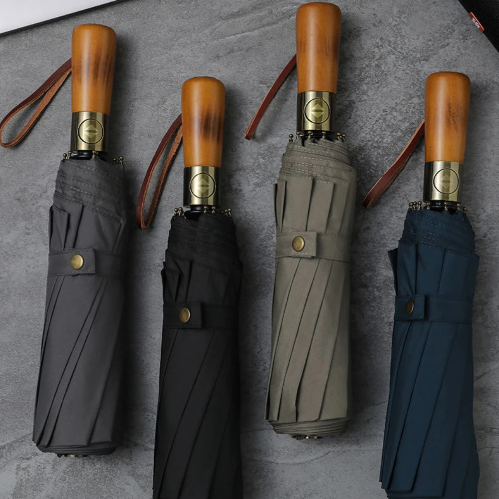 Automatic Wooden Handle rellas Men Foldable Black Business High End