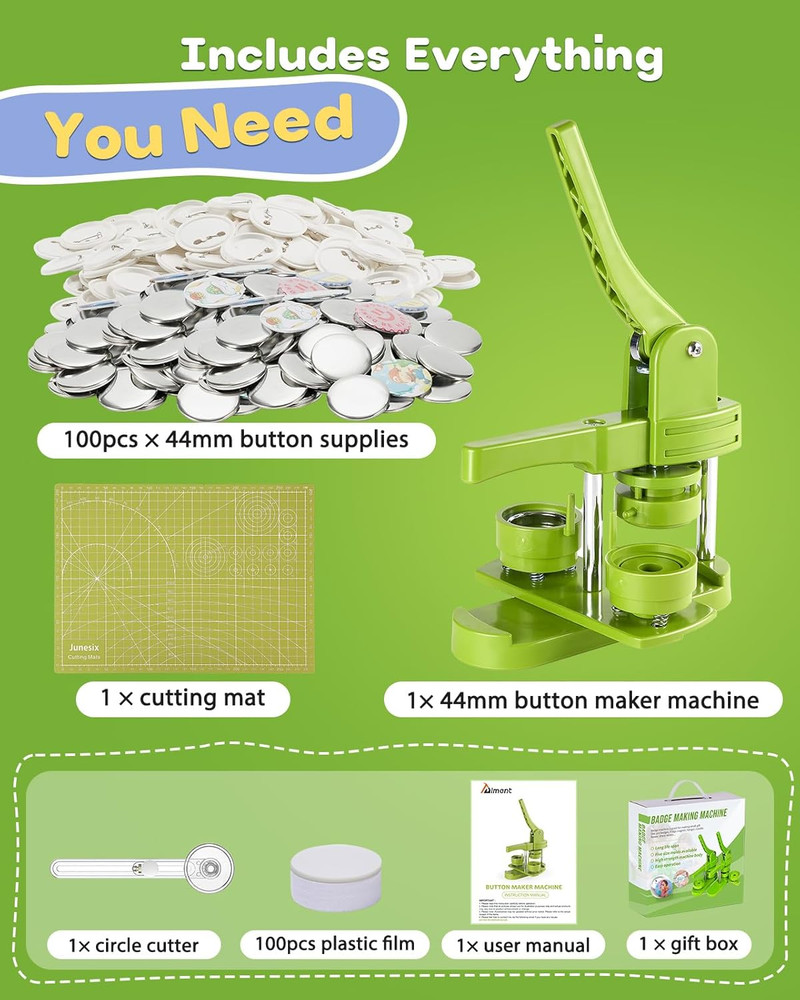 44Mm Button Maker Kit – 1.73 Inch Button Maker Pin Badge Press Machine with 100P