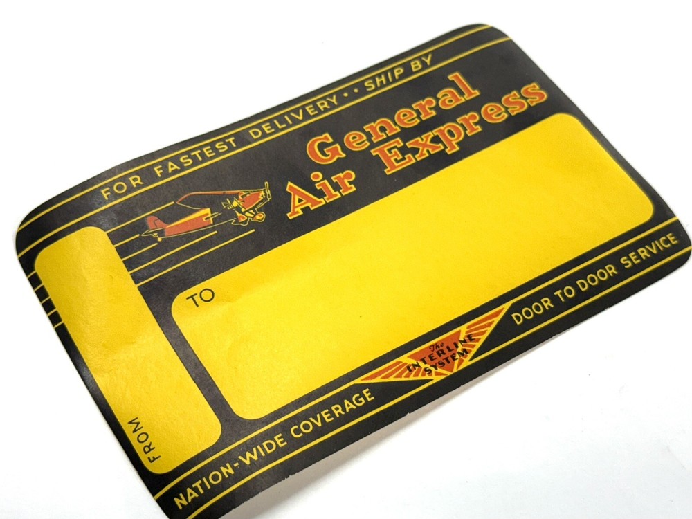 1930s General Air Express Colorful Package Label with Plane