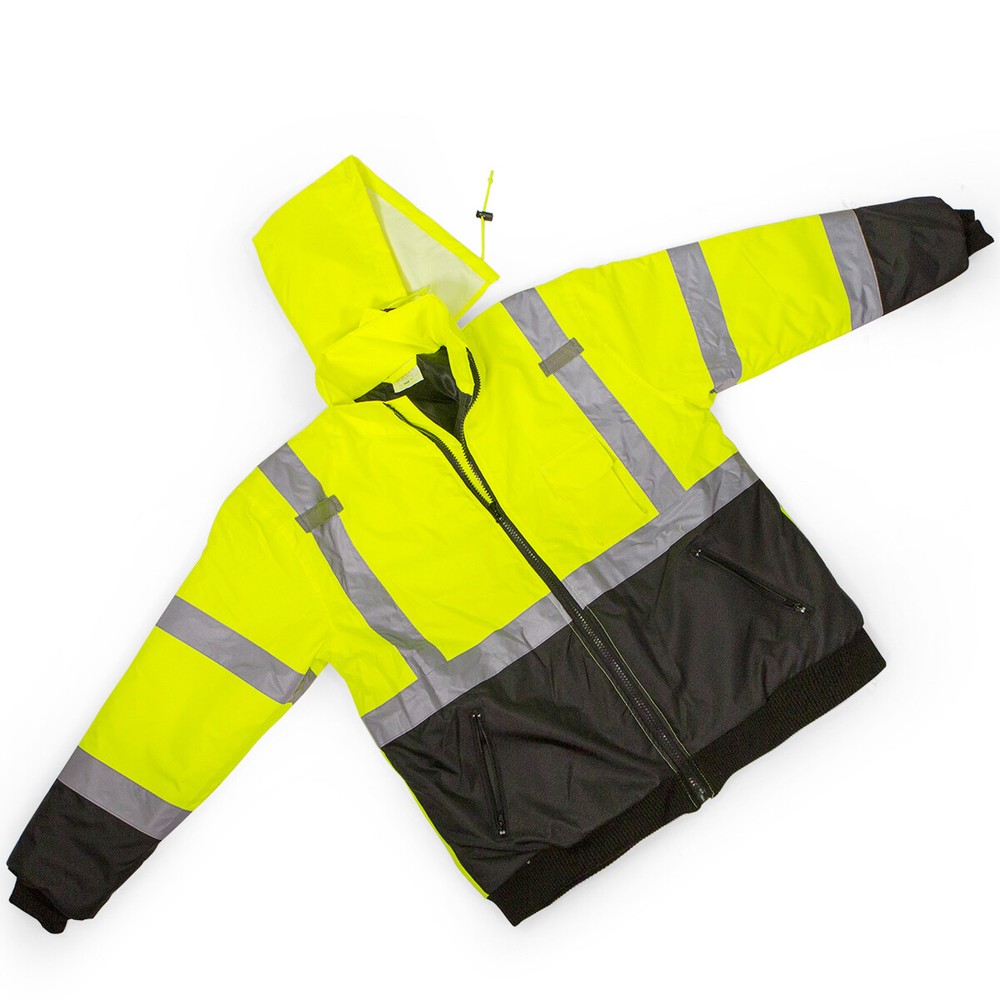 Hi-Vis Class 3-Safety Jacket Neon Reflective Coat Bomber Jacket Size XL