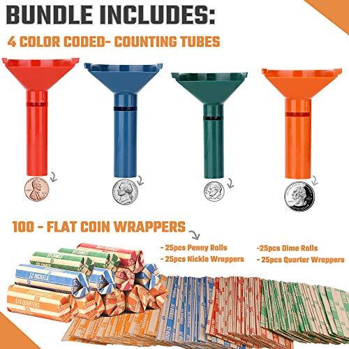 Coin Counters & Coin Sorters Tubes and 100 Assorted Coin Wrappers