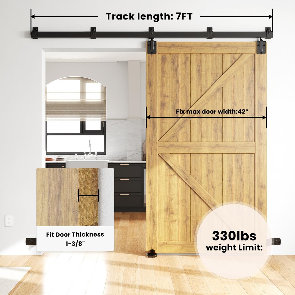 SMARTSTANDARD 7FT Box Rail Hardware - Exterior Barn Door 7FT, Black