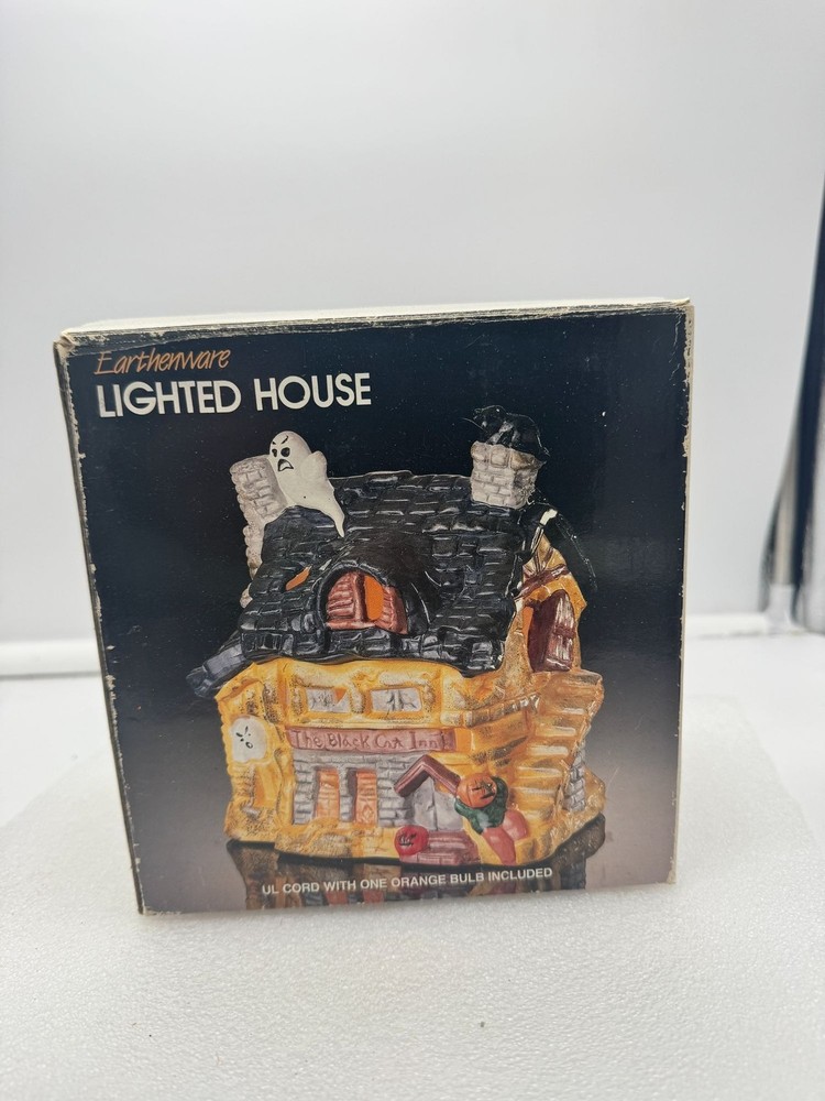 Earthenware Ceramic Lighted Haunted House Halloween Decor