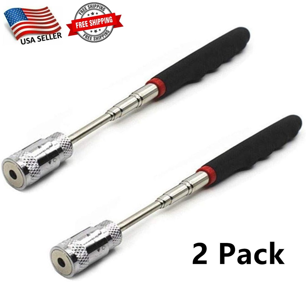 Pack of 2 Extendable 31" Magnetic Pickup Tool, LED Light, Telescoping Handle