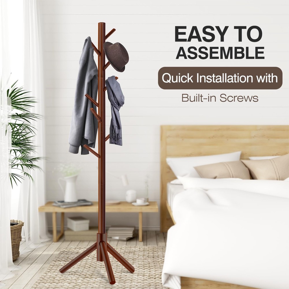 Coat Rack, Freestanding Coat Rack with 8 Hooks and 3 Adjustable Size Tree Coa...